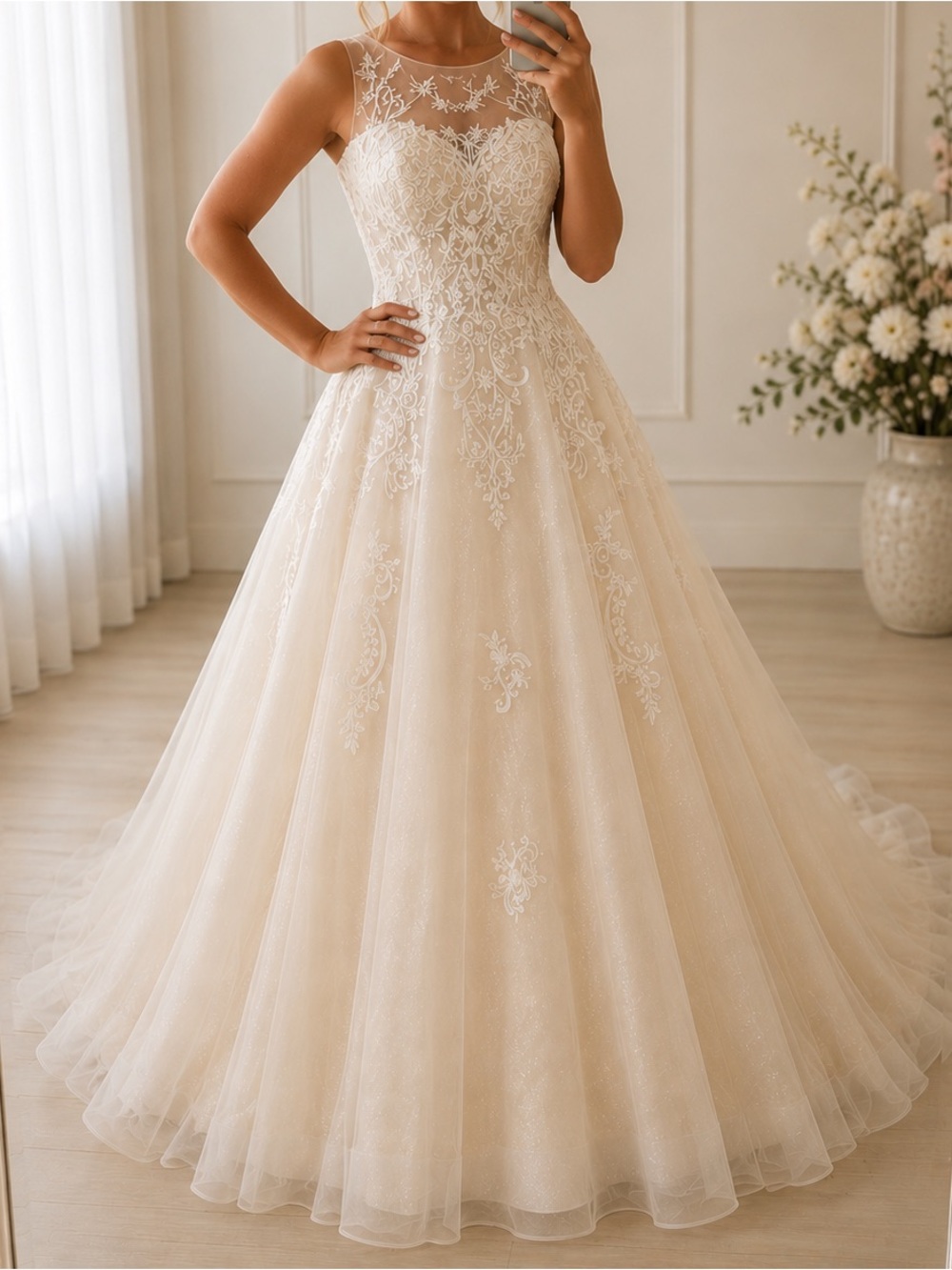 Wedding Dress Elegant Champagne Lace with Sparkles
